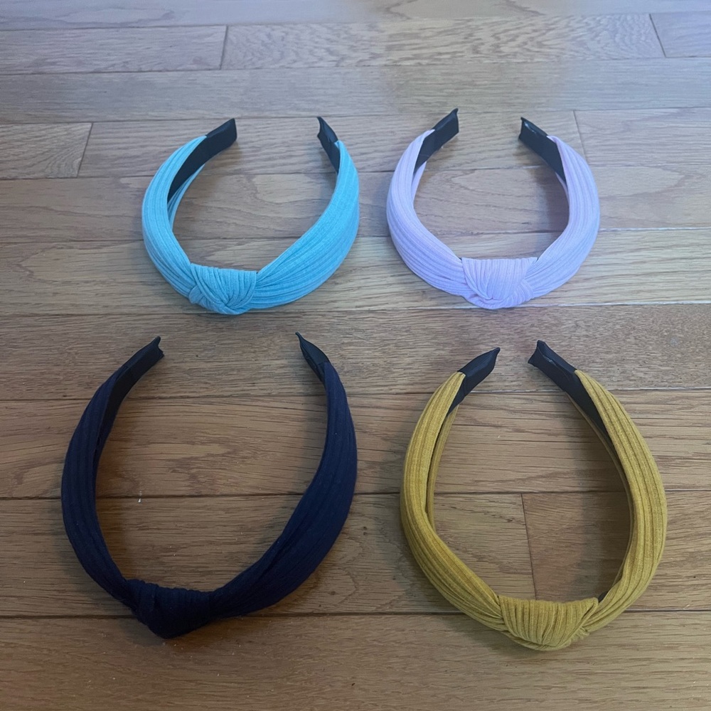 Set of 4 Rib Knit Knotted Headbands (Pink, Green, Navy, Yellow)